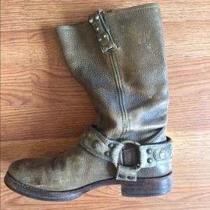 Frye Harness 12R in Rugged Grey with studs